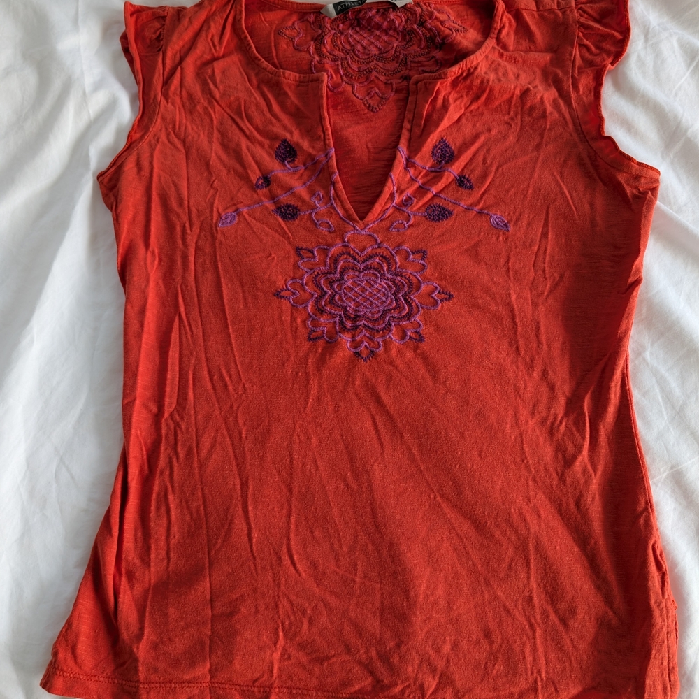 Athleta Embroidered Cap Sleeve T Shirt Size XXS